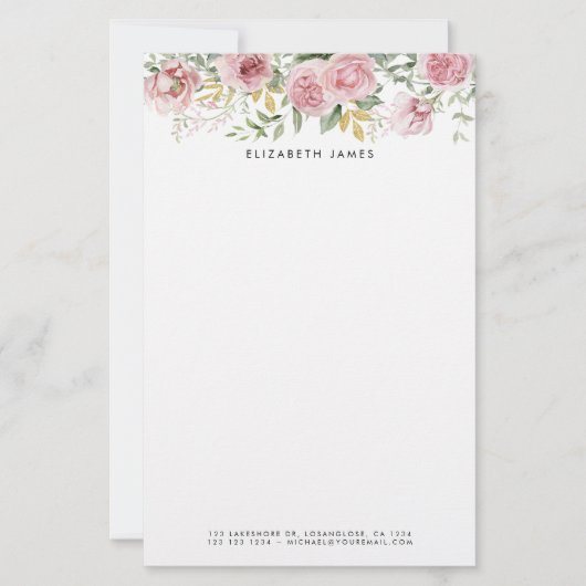 Papeterie Aquarelle Peonies roses et couronne d'or Eucalyptu (Devant)