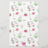Papeterie Aquarelle Pink & Green Golf Panier Monogram Crest (Dos)