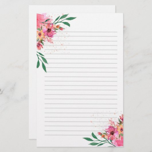Papeterie Aquarelle rose (Devant / Derrière)