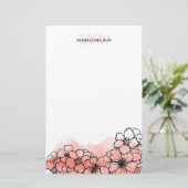 Papeterie Aquarelle rose chaud Floral Line Art Name Monogram (Debout devant)