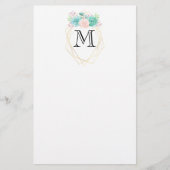 Papeterie Aquarelle rose et vert moderne Succulents Monogram (Devant)