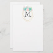 Papeterie Aquarelle rose et vert moderne Succulents Monogram (Devant / Derrière)