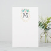 Papeterie Aquarelle rose et vert moderne Succulents Monogram (Debout devant)