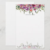 Papeterie Aquarelle rose floral personnalisé (Devant / Derrière)