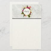 Papeterie Aquarelle rose moderne Bouquet floral Monogramme (Devant / Derrière)