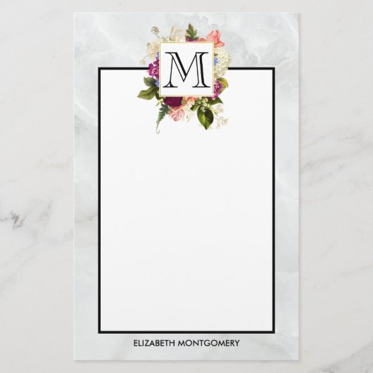 Papeterie Aquarelle rose moderne Bouquet floral Monogramme (Devant)