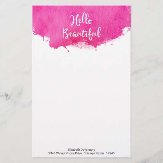 Papeterie Aquarelle rose Paint Splatter Hello Beautity (Devant)