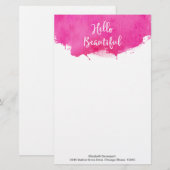 Papeterie Aquarelle rose Paint Splatter Hello Beautity (Devant / Derrière)