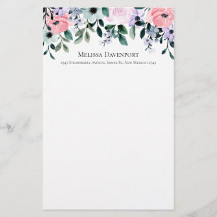 Papeterie Aquarelle rose violet et verte