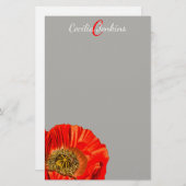 Papeterie Aquarelle Rouge Populaire Fleur et Nom (Devant / Derrière)