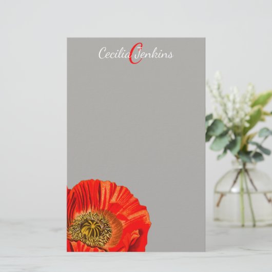 Papeterie Aquarelle Rouge Populaire Fleur et Nom (Debout devant)