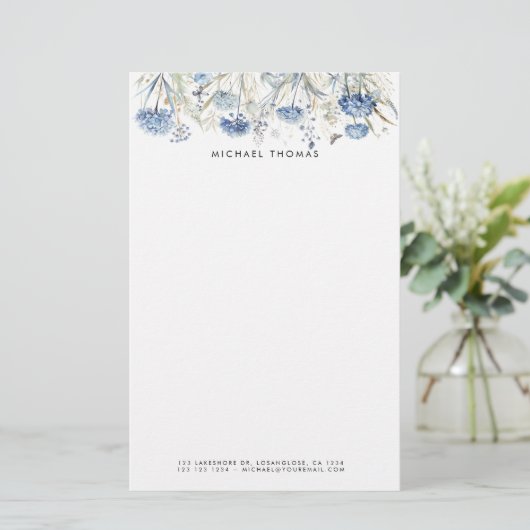 Papeterie Aquarelle rustique Dusty Blue Hydrangeas Floral (Debout devant)