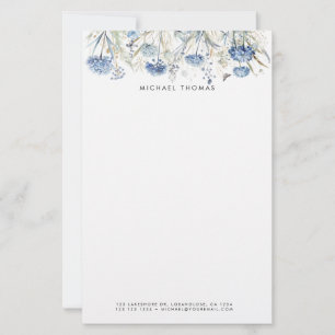 Papeterie Aquarelle rustique Dusty Blue Hydrangeas Floral