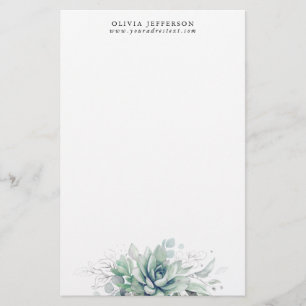 Papeterie Aquarelle Succulents et verdure argentée Élégan