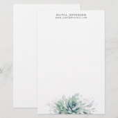 Papeterie Aquarelle Succulents et verdure argentée Élégant (Devant / Derrière)