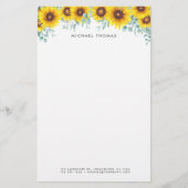 Papeterie Aquarelle tournesol & Eucalyptus Personnalisé (Devant)