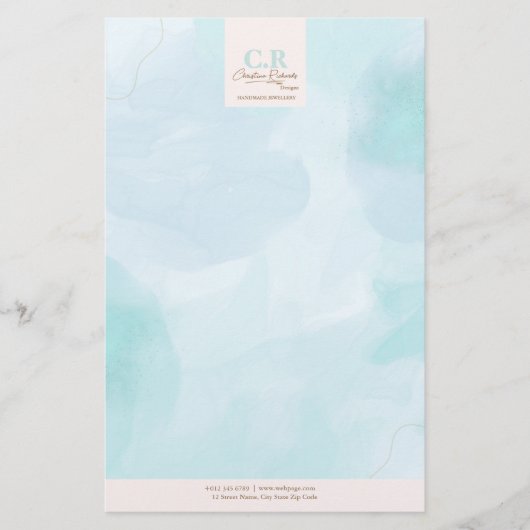 Papeterie Aquarelle Turquoise bleu moderne (Devant)