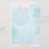 Papeterie Aquarelle Turquoise bleu moderne (Devant / Derrière)