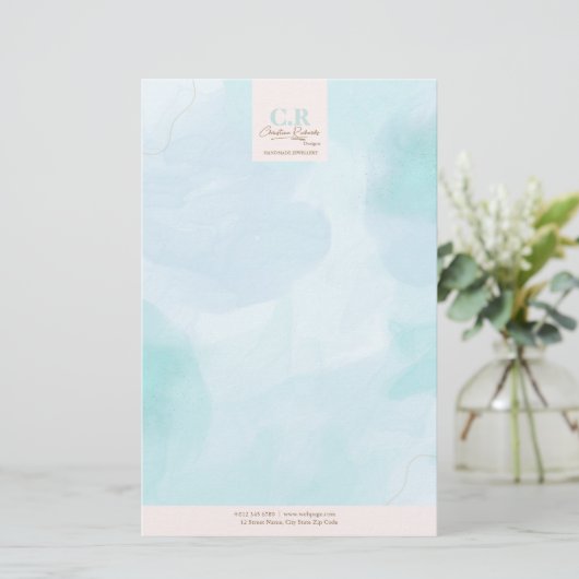 Papeterie Aquarelle Turquoise bleu moderne (Debout devant)