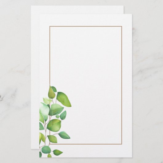 Papeterie Aquarelle vert eucalyptus feuillage vert (Devant / Derrière)