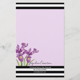 Papeterie Aquarelle violet Iris illustration botanique