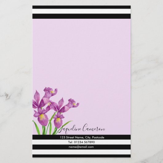 Papeterie Aquarelle violet Iris illustration botanique (Devant)