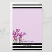 Papeterie Aquarelle violet Iris illustration botanique (Devant / Derrière)