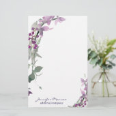 Papeterie Aquarelle violette florale personnalisée (Debout devant)