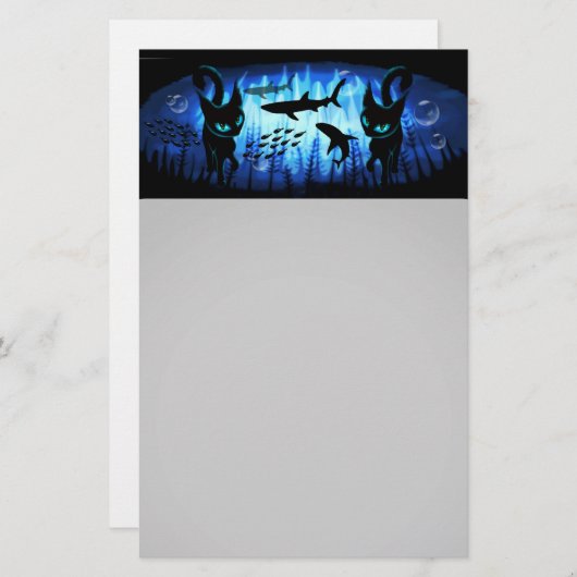 Papeterie Aquaticat - Chat surréaliste en Imaginaire profond (Devant / Derrière)