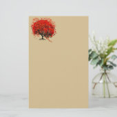 Papeterie Arbre à fleurs rousses du coeur sur jaune (Debout devant)