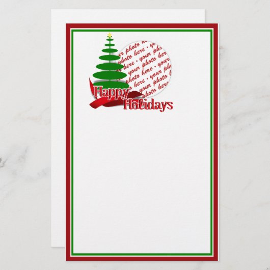 Papeterie Arbre de Noël avec cadre photo en ruban rouge (Devant / Derrière)