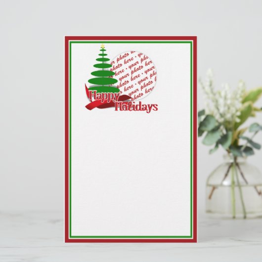 Papeterie Arbre de Noël avec cadre photo en ruban rouge (Debout devant)