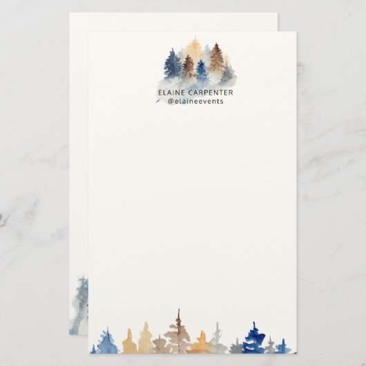 Papeterie Arbres À feuillage persistant rustiques Monogramme (Devant / Derrière)