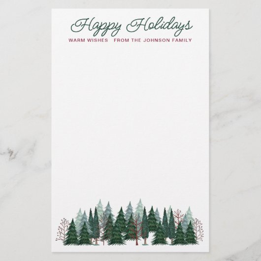 Papeterie Arbres de forêt rustiques joyeuses Fêtes (Devant)