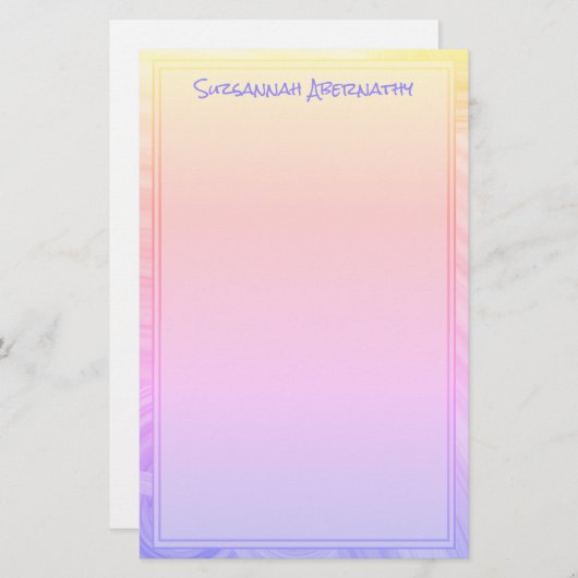 Papeterie Arc-en-ciel violet rose orange Bordure Nom personn