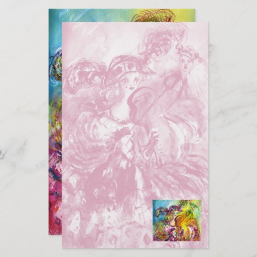 Papeterie ARLECCHINA VIOLINIST / Soirée Carnaval vénitien (Devant / Derrière)