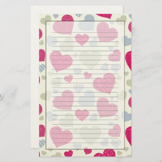 Papeterie Arrière - plan de coeurs (Devant / Derrière)