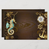 Papeterie Arrière - plan en bois avec cheval de mer mécaniqu (Devant / Derrière)