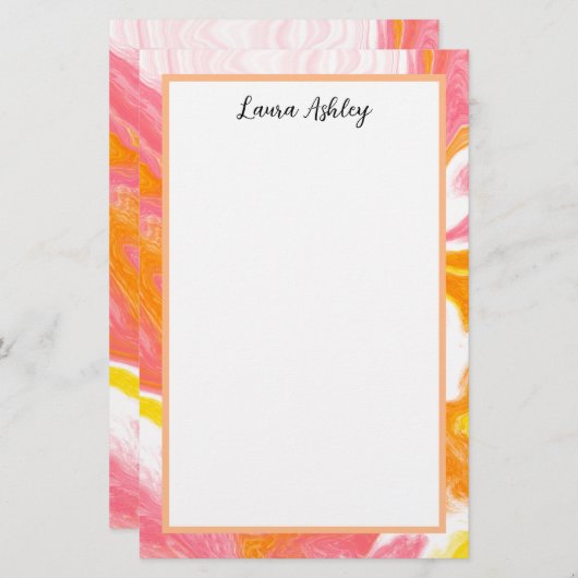 Papeterie Art Fluide rose et orange personnalisé (Devant / Derrière)