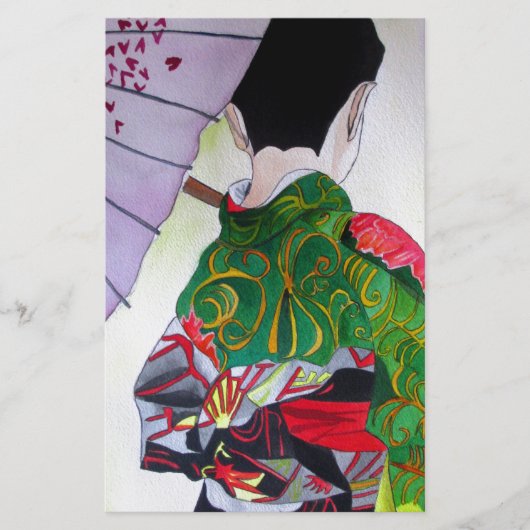 Papeterie Art japonais Geisha avec kimono et parapluie (Devant)
