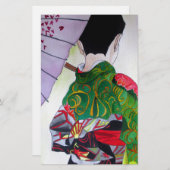 Papeterie Art japonais Geisha avec kimono et parapluie (Devant / Derrière)
