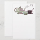 Papeterie Art rose de théière, de tasse de thé et de petit (Devant / Derrière)