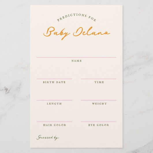 Papeterie Baby Predictions Shower Guessing Game (Devant)