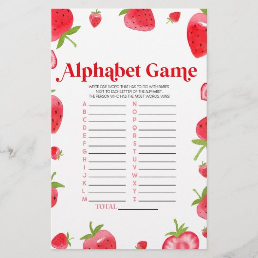 Papeterie Baby shower Alphabet de fraises Berry (Devant)