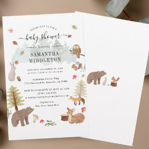Papeterie Baby shower budgétaire Animaux de bois Invitation