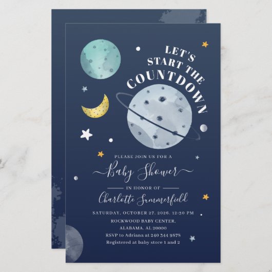 Papeterie Baby shower budgétaire Invitation de la planète sp (Devant / Derrière)