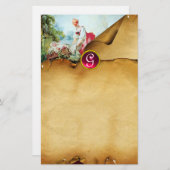 Papeterie BABY SHOWER COLORÉ Parchemin rouge rubis Monogramm (Devant / Derrière)