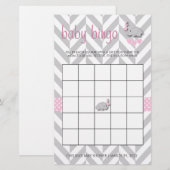 Papeterie Baby shower d'éléphant rose et gris Bingo (Devant / Derrière)