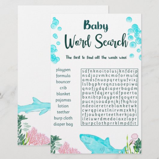 Papeterie Baby shower Game Card Recherche Word (Devant / Derrière)