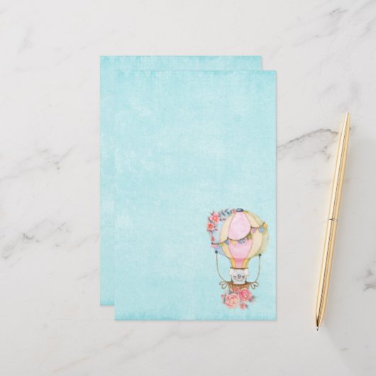 Papeterie Ballons à air chaud mignon avec aquarelle à ours (Devant/Arrière en situation)